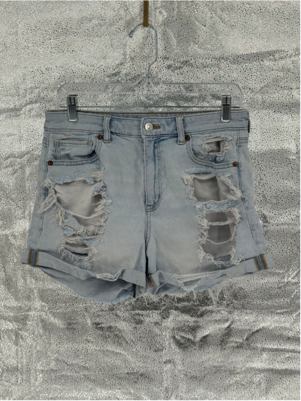 Women's American Eagle Distressed Jean Shorts Light Blue Size 10